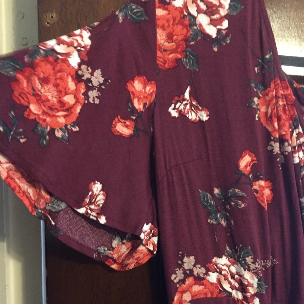 Wine floral wrap dress